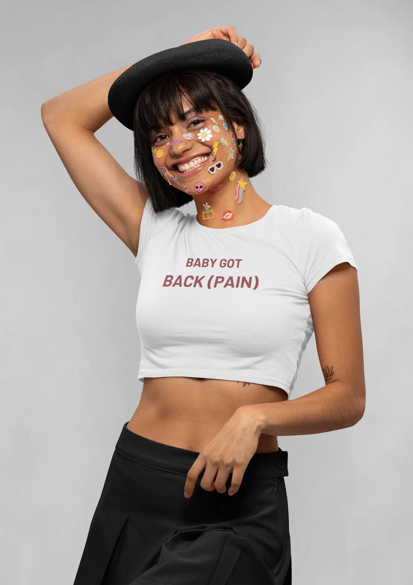 SALE ~ Baby got back pain crop  top ( White - M)