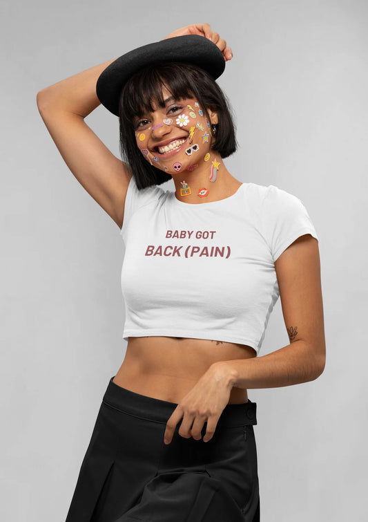 SALE ~ Baby got back pain crop  top ( White - M)